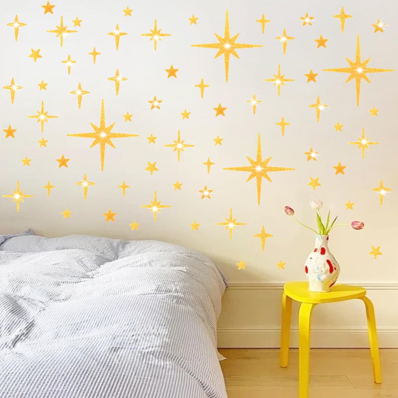 AOWDIAO Glitter Gold Star Peel and Stick Wall Decals - 120 Pcs, Assorted Shapes & Sizes for Room Decor - Image 5