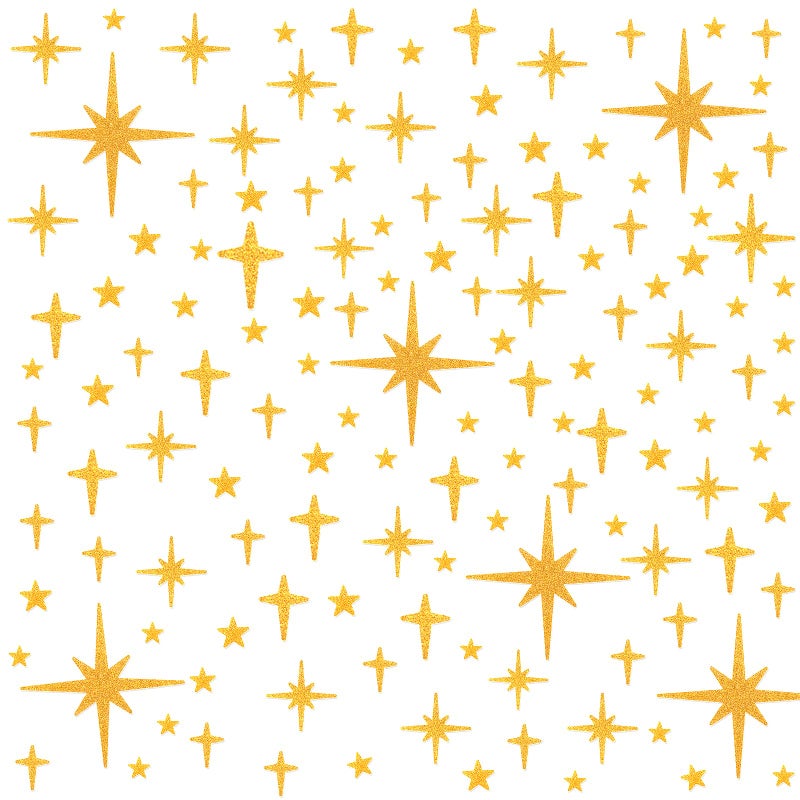 AOWDIAO Glitter Gold Star Peel and Stick Wall Decals - 120 Pcs, Assorted Shapes & Sizes for Room Decor - Image 1