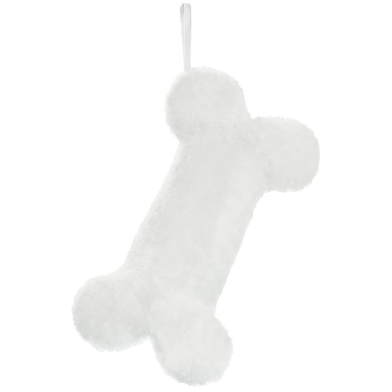 Senneny Snowy White Plush Pet Dog Christmas Stocking Dog Christmas Stockings Large Bone Shape Faux Fur Hanging Christmas Holiday Season Party Decor for Pets Dogs