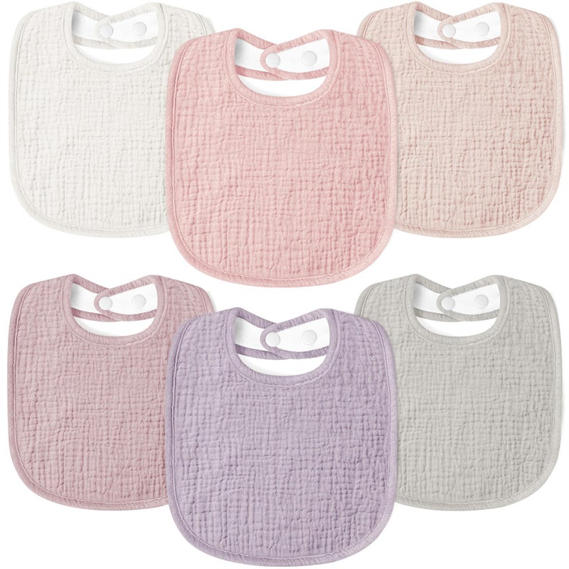 Susurration Muslin Baby Bibs 6 Pack Bandana Drool Bibs,Soft Square Adjustable Baby Drooling Bibs for Unisex Girls & Boys(Pink) - Image 1