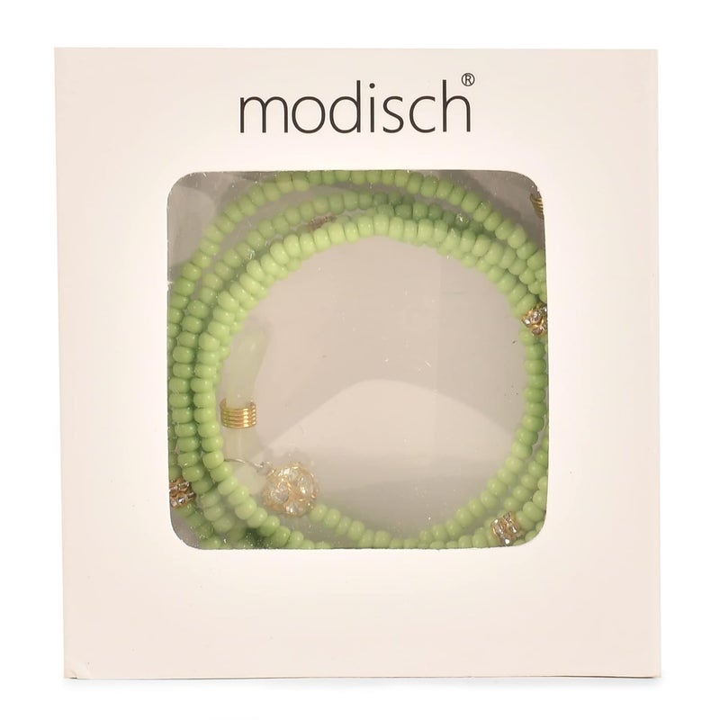MODISH سلسلة نظارات يدوية الصنع عصرية، حبل نظارات بطول 100 سم، حزام نظارات شمسية، خرز أخضر و حجر ماسي ذهبي لامع - Image 4