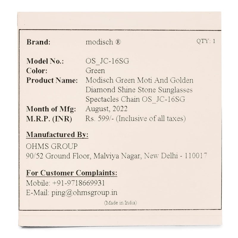 MODISH سلسلة نظارات يدوية الصنع عصرية، حبل نظارات بطول 100 سم، حزام نظارات شمسية، خرز أخضر و حجر ماسي ذهبي لامع - Image 5