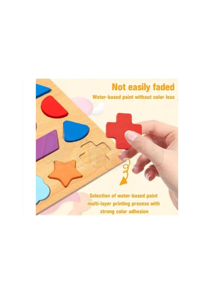 HIAS - 17-Pieces Wooden Geometric Shape Recognition Pegged Puzzle – Montessori Educational Learning Toys for Toddlers 1-3 Years – Creative Colorful Blocks for Shape Matching & Fine Motor Skills Development - Image 1
