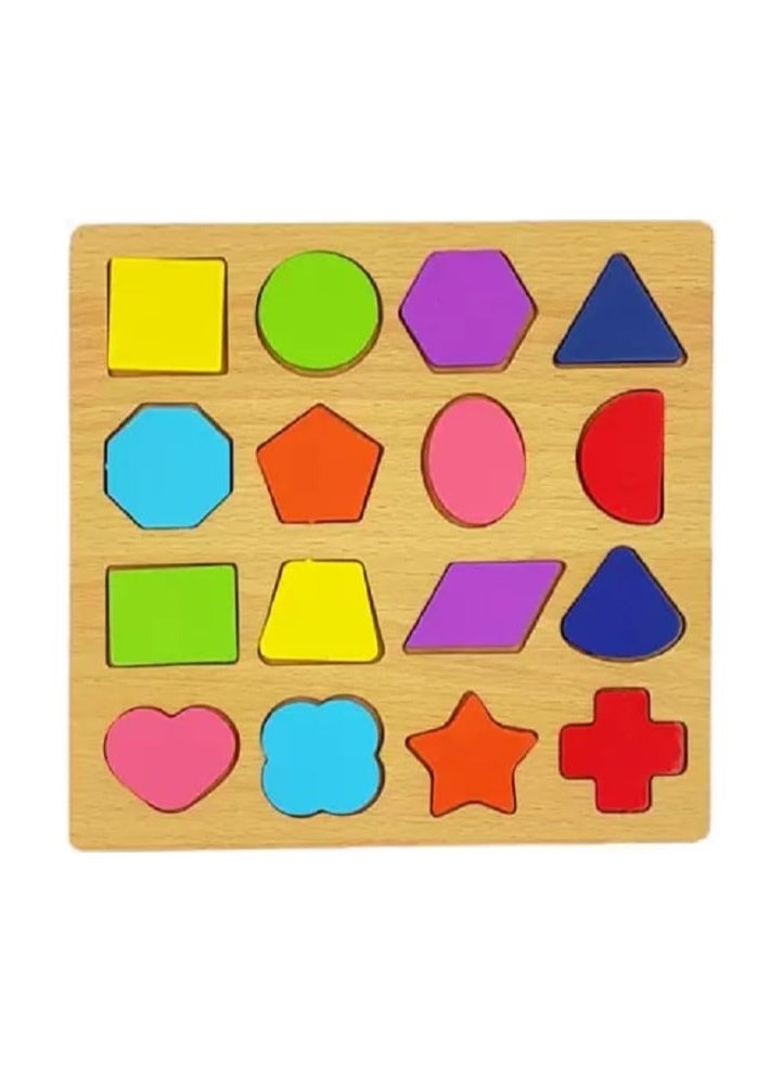 HIAS - 17-Pieces Wooden Geometric Shape Recognition Pegged Puzzle – Montessori Educational Learning Toys for Toddlers 1-3 Years – Creative Colorful Blocks for Shape Matching & Fine Motor Skills Development - Image 1