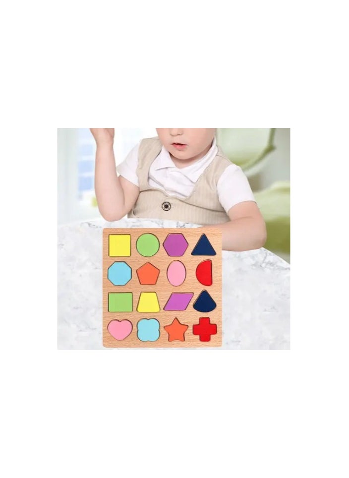 HIAS - 17-Pieces Wooden Geometric Shape Recognition Pegged Puzzle – Montessori Educational Learning Toys for Toddlers 1-3 Years – Creative Colorful Blocks for Shape Matching & Fine Motor Skills Development - Image 1