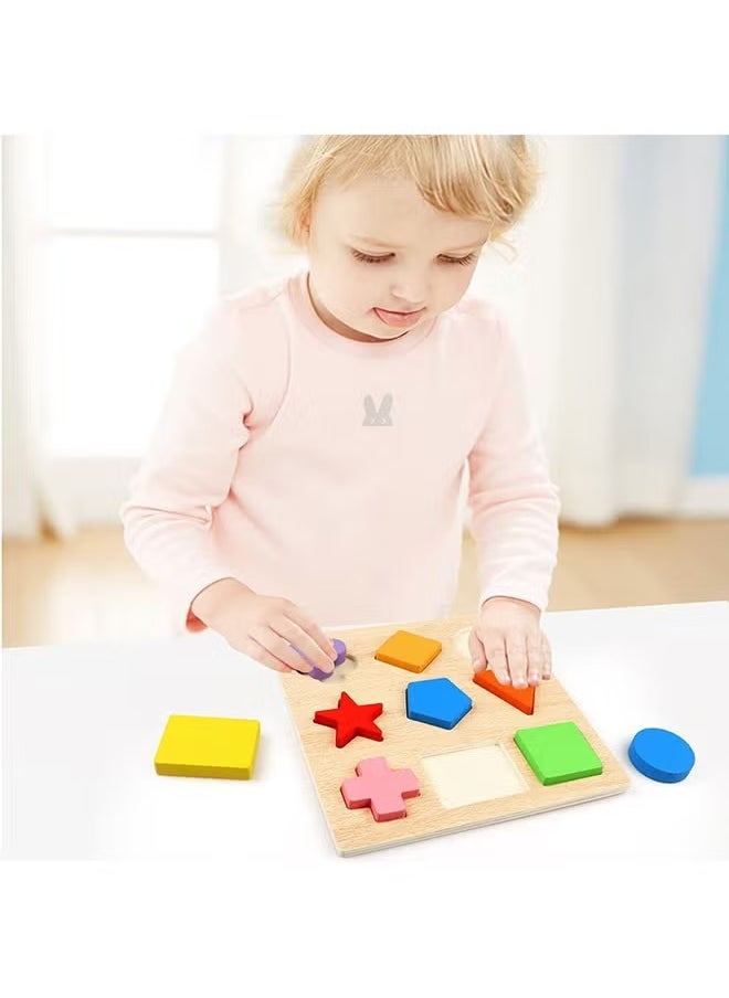 HIAS - 17-Pieces Wooden Geometric Shape Recognition Pegged Puzzle – Montessori Educational Learning Toys for Toddlers 1-3 Years – Creative Colorful Blocks for Shape Matching & Fine Motor Skills Development - Image 1