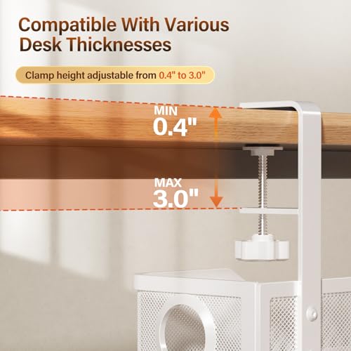 Cinati Under Desk Cable Management Large, Cinati 16" Cable Management Box for Table Thickness up to 3", Wire Cord Organizer with Clamp No Drill, No Damage to Desk (White) - Image 3