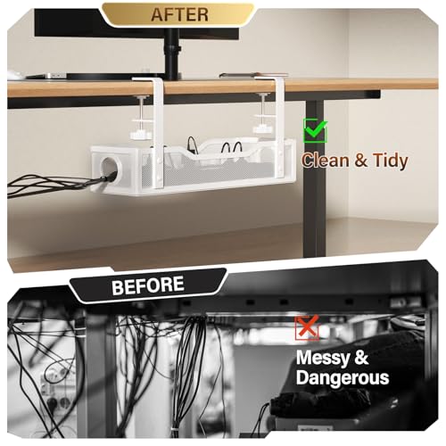 Cinati Under Desk Cable Management Large, Cinati 16" Cable Management Box for Table Thickness up to 3", Wire Cord Organizer with Clamp No Drill, No Damage to Desk (White) - Image 4