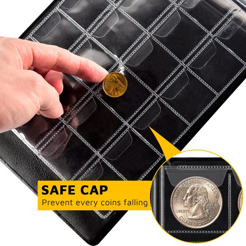 Aptbyte Coin Collection Supplies Holder Book for Collectors, 300 Pockets Coin Collection Organizer Storage Box Case Album for 20/25/ 27/30/ 38mm Coins (Earth Pattern Green) - Image 3