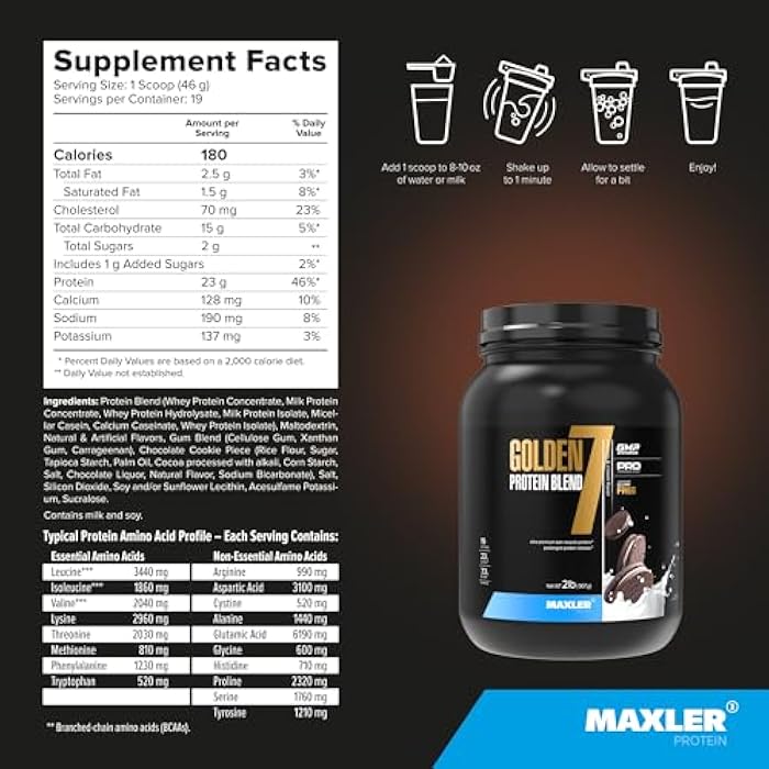 Maxler Golden 7 Protein Blend - Protein Powder for Muscle Gain & Recovery - Cookies and Cream Protein Powder 2 lb - Image 5