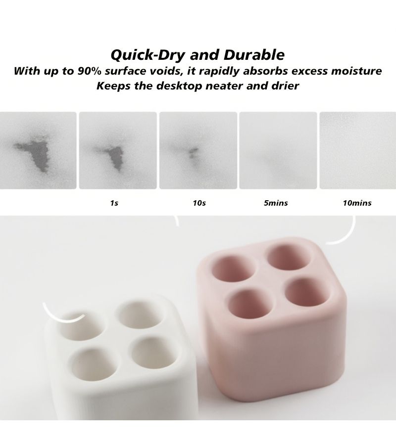 Pink 4 Hole Mini Diatomite Toothbrush Holder Quick Dry Moisture Absorbing Portable - Image 3
