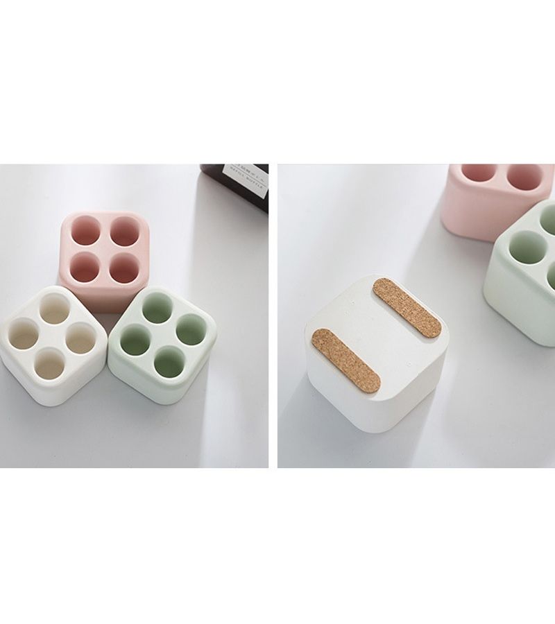 Pink 4 Hole Mini Diatomite Toothbrush Holder Quick Dry Moisture Absorbing Portable - Image 5