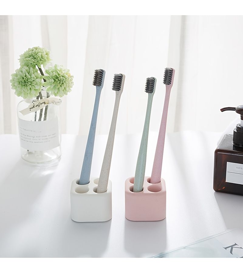 Pink 4 Hole Mini Diatomite Toothbrush Holder Quick Dry Moisture Absorbing Portable - Image 4