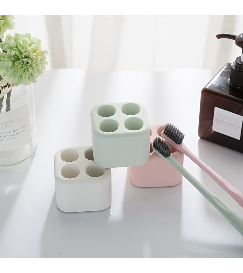 Pink 4 Hole Mini Diatomite Toothbrush Holder Quick Dry Moisture Absorbing Portable - Image 2