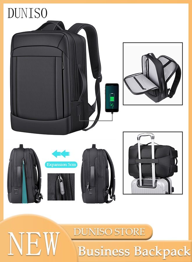 DUNISO Business Travel Laptop Backpack Anti-Theft Durable Computer Backpack with USB Charging Port Large Capacity College School Backpack for Men & Women Fits 15.6 Inch Notebook Black - Image 1
