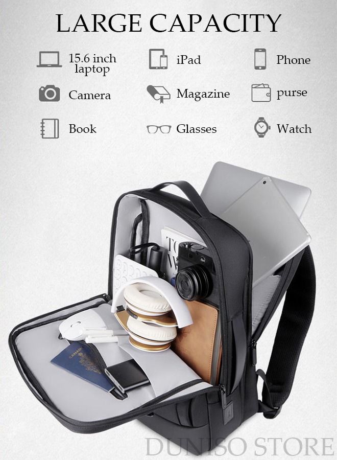 DUNISO Business Travel Laptop Backpack Anti-Theft Durable Computer Backpack with USB Charging Port Large Capacity College School Backpack for Men & Women Fits 15.6 Inch Notebook Black - Image 4