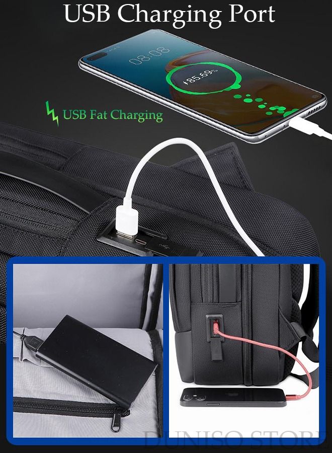 DUNISO Business Travel Laptop Backpack Anti-Theft Durable Computer Backpack with USB Charging Port Large Capacity College School Backpack for Men & Women Fits 15.6 Inch Notebook Black - Image 2