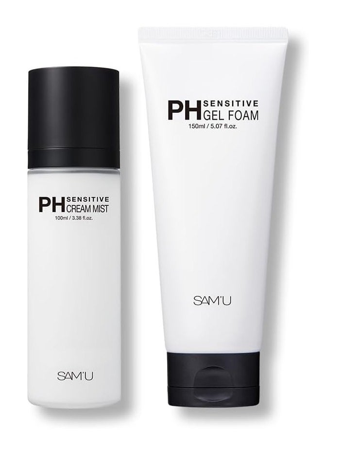 SAM'U SAM'U pH Sensitive Cream Mist(3.38 fl oz) & pH Sensitive Gel Foam(5.07 fl oz) Duo: Hydrating Spray for a Dewy Complexion and Gentle Face Wash Foaming Cleanser Set  - Image 1