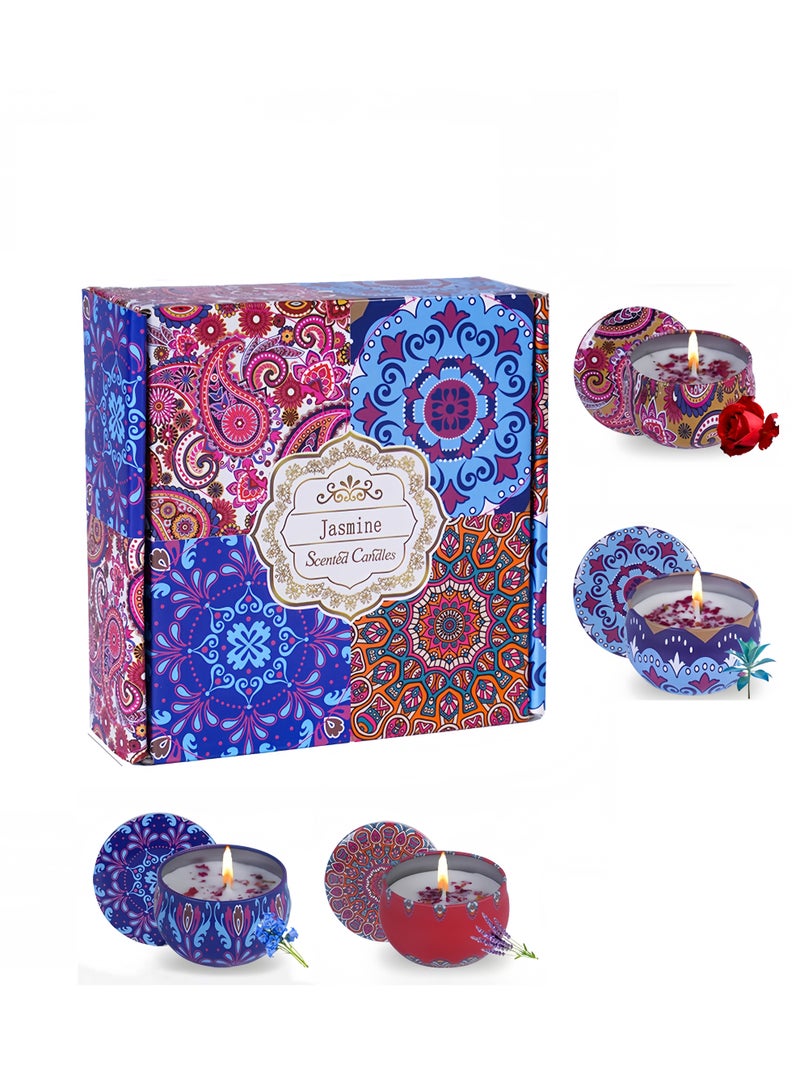 4-Pack Scented Candle Gift Set, Soy Wax Aromatherapy Candles with Dried Flowers in Decorative Tins, Plant-Based Fragrance for Home Ambiance & Gifting - Image 1