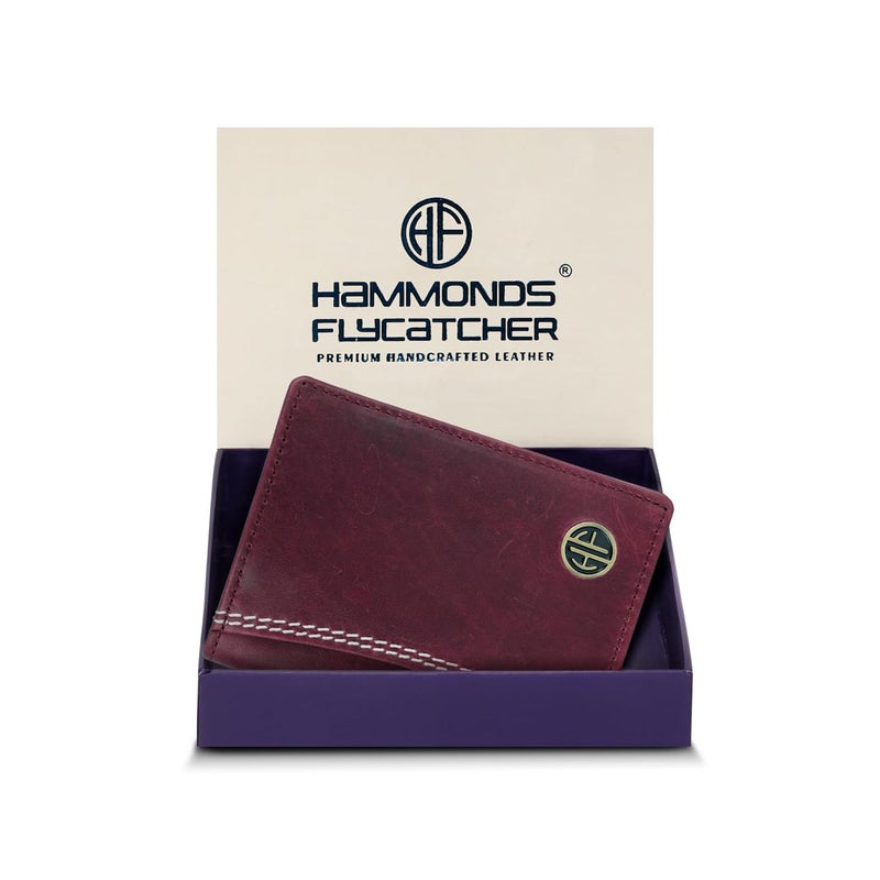 HAMMONDS FLYCATCHER Genuine Leather Credit Card Holder Wallet for Man & Women with Currency Slot, RFID Protected ATM Card Wallet for Men 6 Slots, Gift for Men, Father, Husband, Boyfriend - Burgundy - Image 1