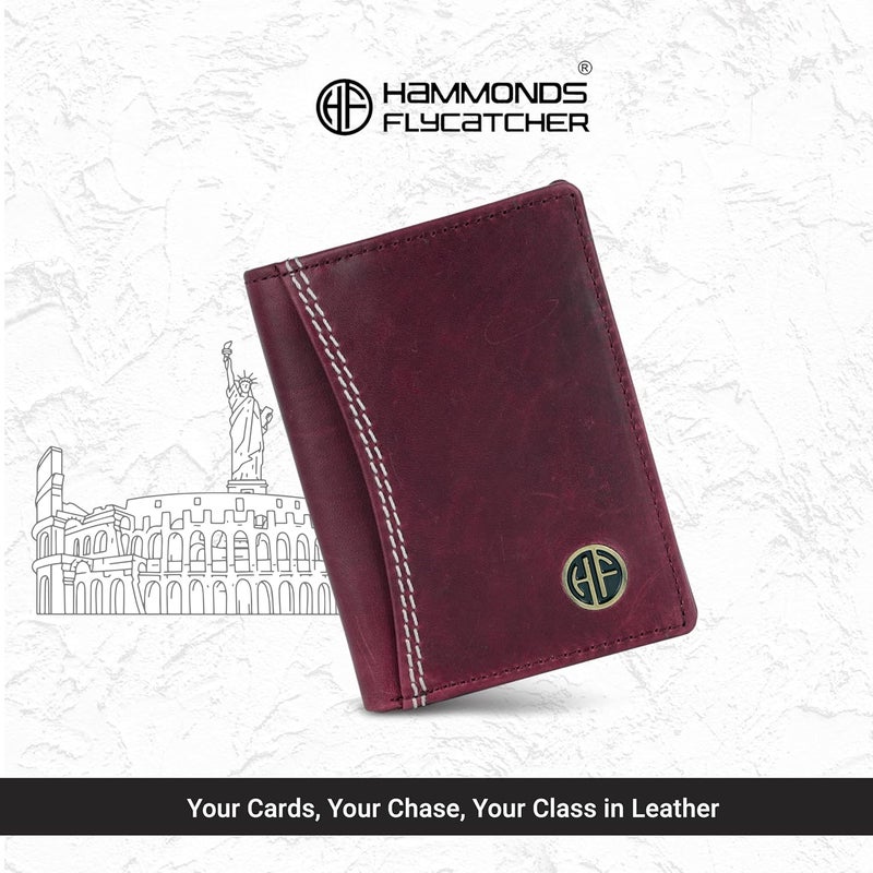 HAMMONDS FLYCATCHER Genuine Leather Credit Card Holder Wallet for Man & Women with Currency Slot, RFID Protected ATM Card Wallet for Men 6 Slots, Gift for Men, Father, Husband, Boyfriend - Burgundy - Image 2