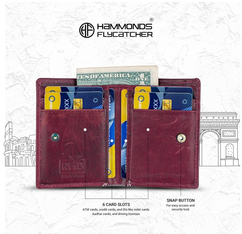 HAMMONDS FLYCATCHER Genuine Leather Credit Card Holder Wallet for Man & Women with Currency Slot, RFID Protected ATM Card Wallet for Men 6 Slots, Gift for Men, Father, Husband, Boyfriend - Burgundy - Image 5