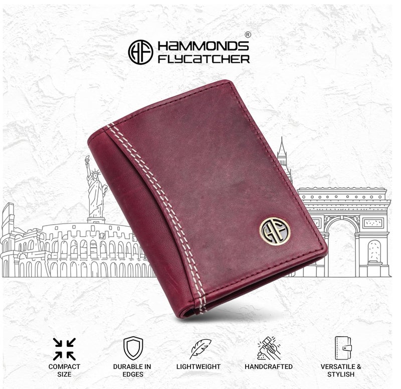 HAMMONDS FLYCATCHER Genuine Leather Credit Card Holder Wallet for Man & Women with Currency Slot, RFID Protected ATM Card Wallet for Men 6 Slots, Gift for Men, Father, Husband, Boyfriend - Burgundy - Image 3