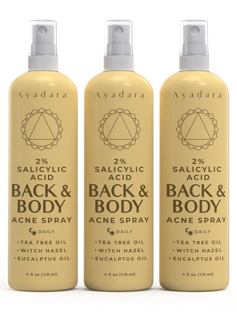 AYADARA - AYADARA Acne Treatment Body Spray with 2% Salicylic Acid, Tea Tree Scent, for All Hair Types, Soothing and Moisturizing, 3-Pack - Image 1