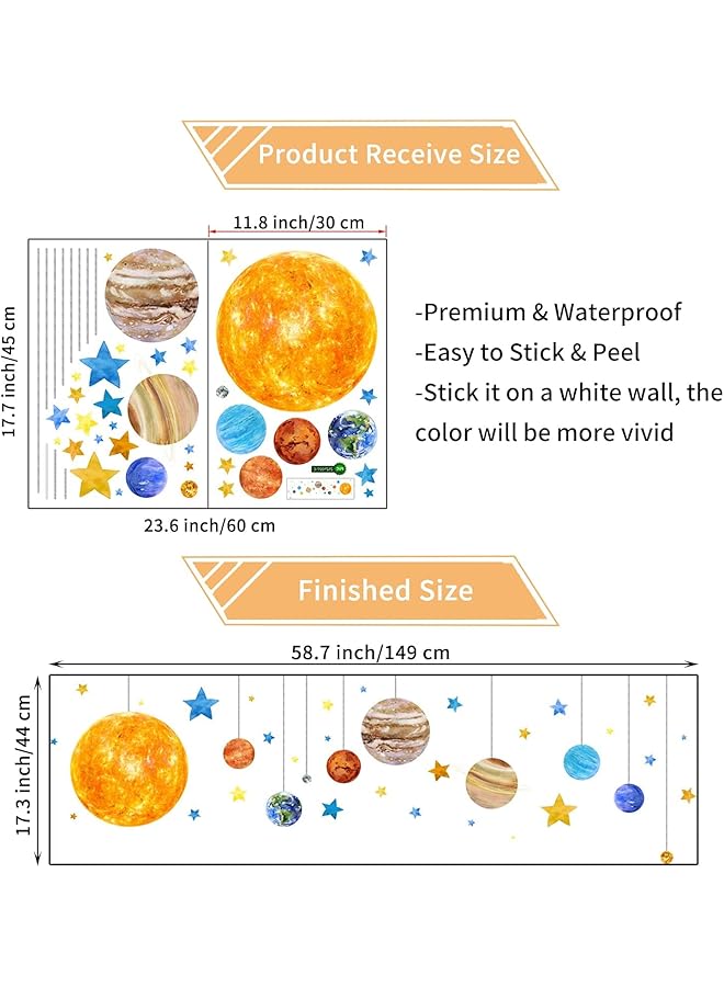 erorex Planets And Space Wall Decals Removable Solar System Wall Stickers Cartoon Stars Wall Décor Peel And Stick Universe Diy Art Murals Vinyl Wallpaper For Kids Boys Bedroom Nursery Decoration - Image 3