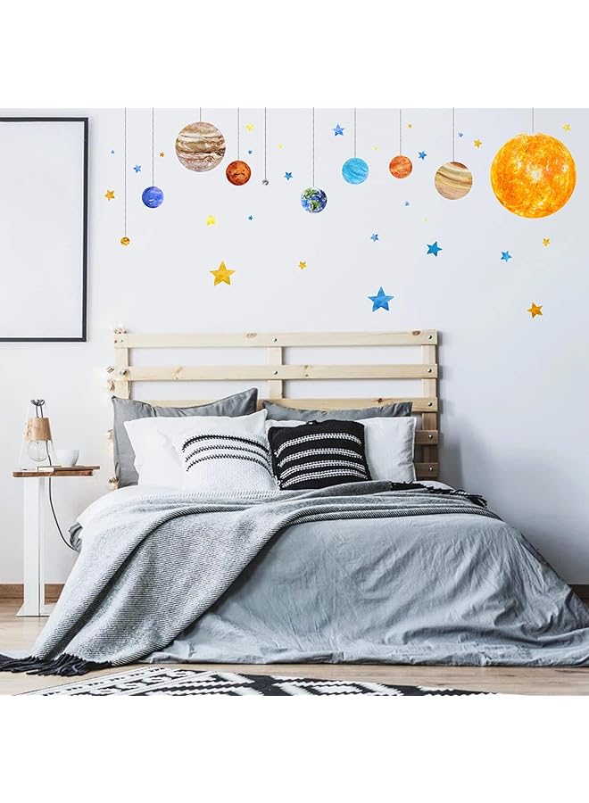 erorex Planets And Space Wall Decals Removable Solar System Wall Stickers Cartoon Stars Wall Décor Peel And Stick Universe Diy Art Murals Vinyl Wallpaper For Kids Boys Bedroom Nursery Decoration - Image 2