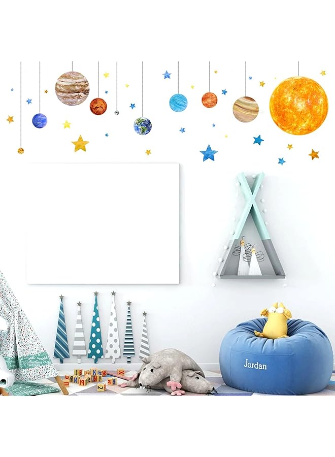 erorex Planets And Space Wall Decals Removable Solar System Wall Stickers Cartoon Stars Wall Décor Peel And Stick Universe Diy Art Murals Vinyl Wallpaper For Kids Boys Bedroom Nursery Decoration - Image 5