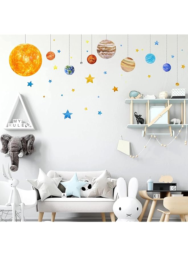 erorex Planets And Space Wall Decals Removable Solar System Wall Stickers Cartoon Stars Wall Décor Peel And Stick Universe Diy Art Murals Vinyl Wallpaper For Kids Boys Bedroom Nursery Decoration - Image 1