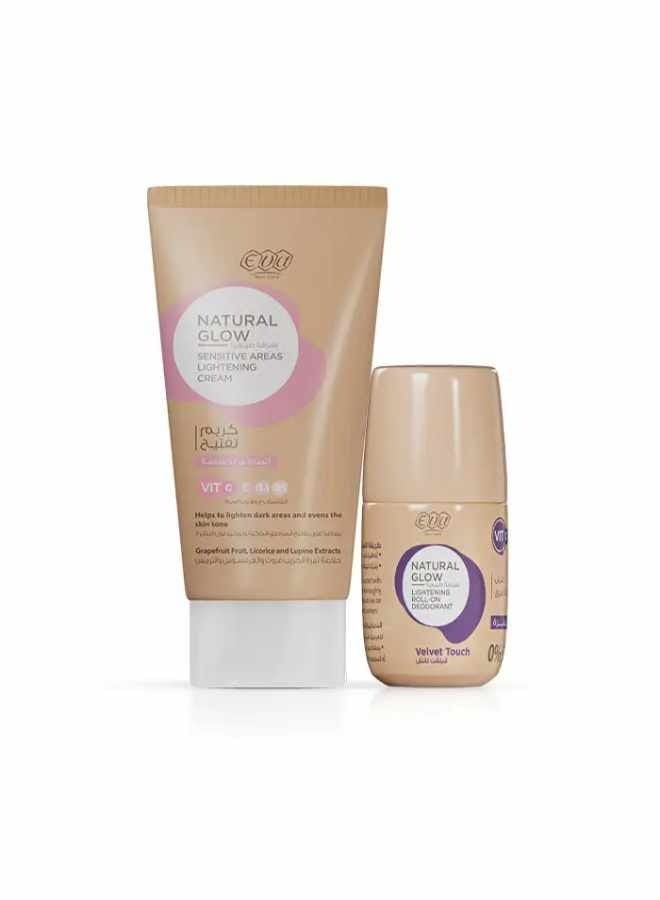 Eva Skin Care Natural Glow Lightening Cream for Sensitive Areas 50 g + Skin Care Natural Glow Roll-On Deodorant to Lighten the Skin Velvet Touch 60g  - Image 1