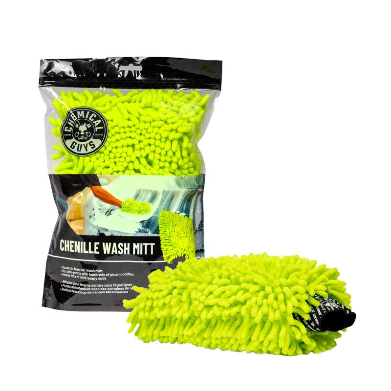 Chemical Guys Chenille Premium Scratch-Free Microfiber Wash Mitt for Car Washing - Lime Green, Ultra-Soft Car Wash Glove, Swirl-Free Finish, Safe for Trucks, SUVs, Motorcycles, and More - Image 1