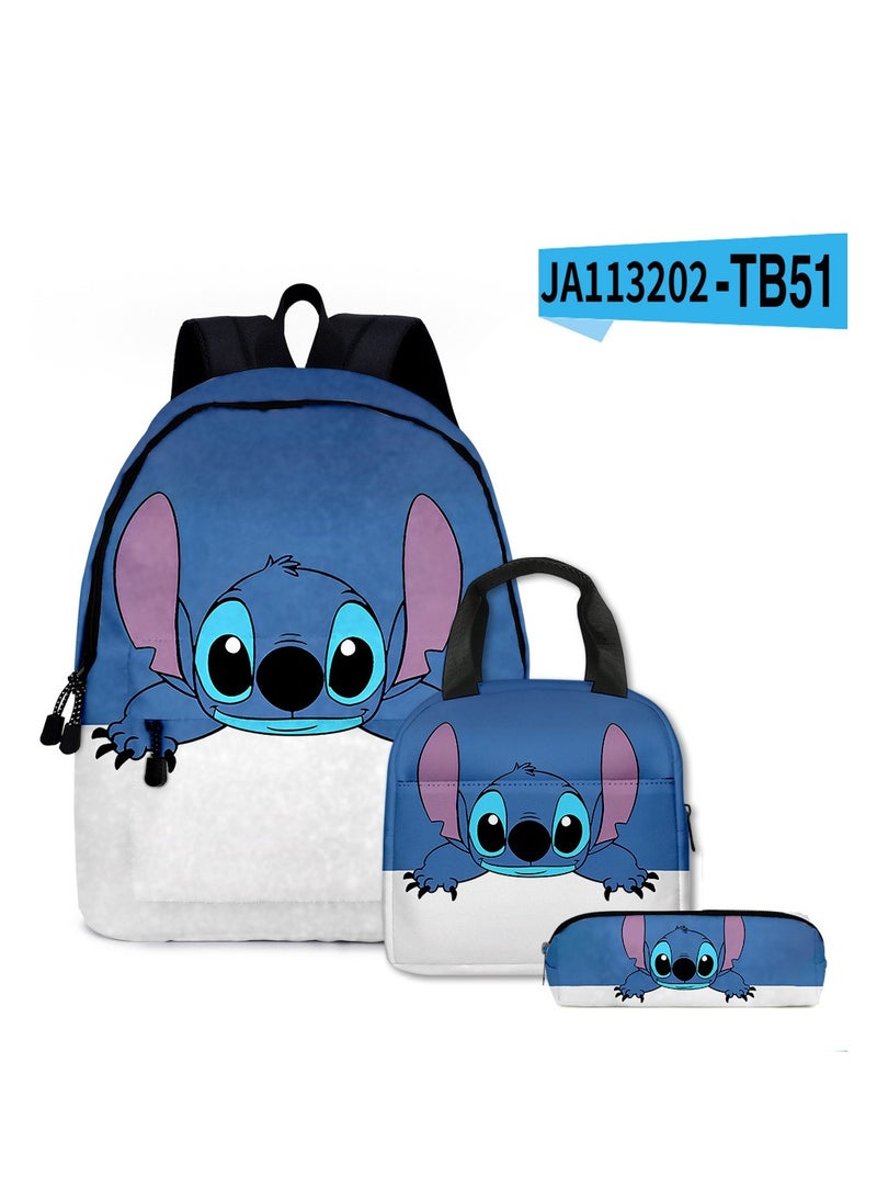 New Cartoon Stitch Backpack School Bag Children's Lunch Bag Pencil Bag Three-Piece Set For Primary And Secondary School Students 30*40*17cm