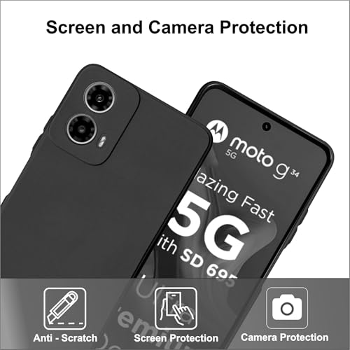 SBMS Silicone Back Cover Case for Motorola Moto G34 5G / Moto G45 5G | Soft Micro-Fibre Lining Inside | Camera Protection Bump | Shockproof Back Cover Case for Moto G34/G45 5G (Black) - Image 2