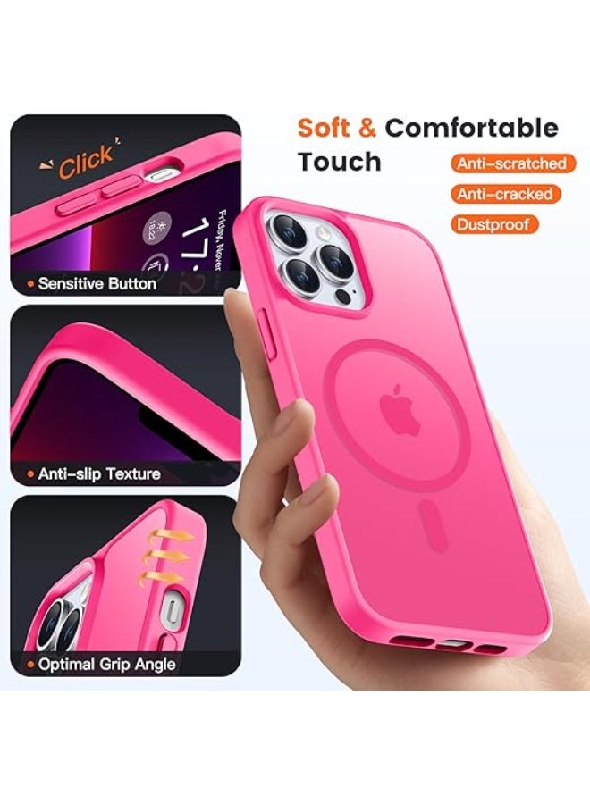 for iPhone 14 Pro Case, [Compatible with MagSafe] [10 FT Military Grade Drop Protection] Slim Translucent Matte Shockproof Anti-Scratch Phone Case (Hot Pink) - Image 2