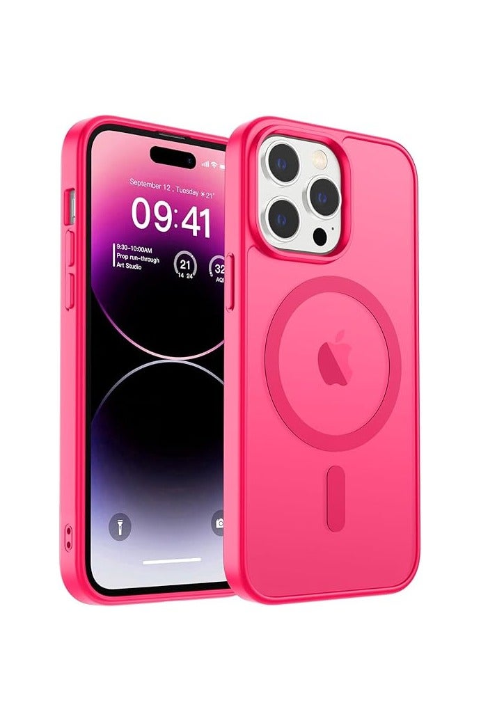 for iPhone 14 Pro Case, [Compatible with MagSafe] [10 FT Military Grade Drop Protection] Slim Translucent Matte Shockproof Anti-Scratch Phone Case (Hot Pink) - Image 1