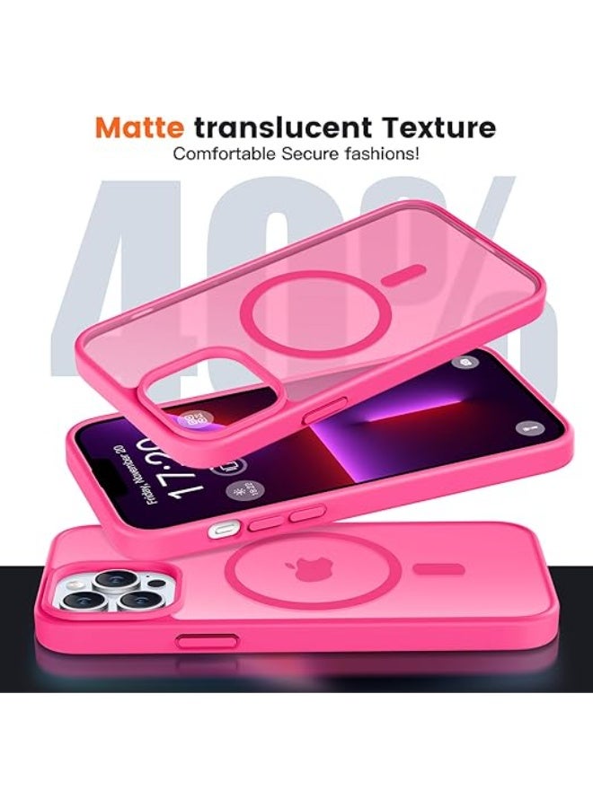for iPhone 14 Pro Case, [Compatible with MagSafe] [10 FT Military Grade Drop Protection] Slim Translucent Matte Shockproof Anti-Scratch Phone Case (Hot Pink) - Image 5