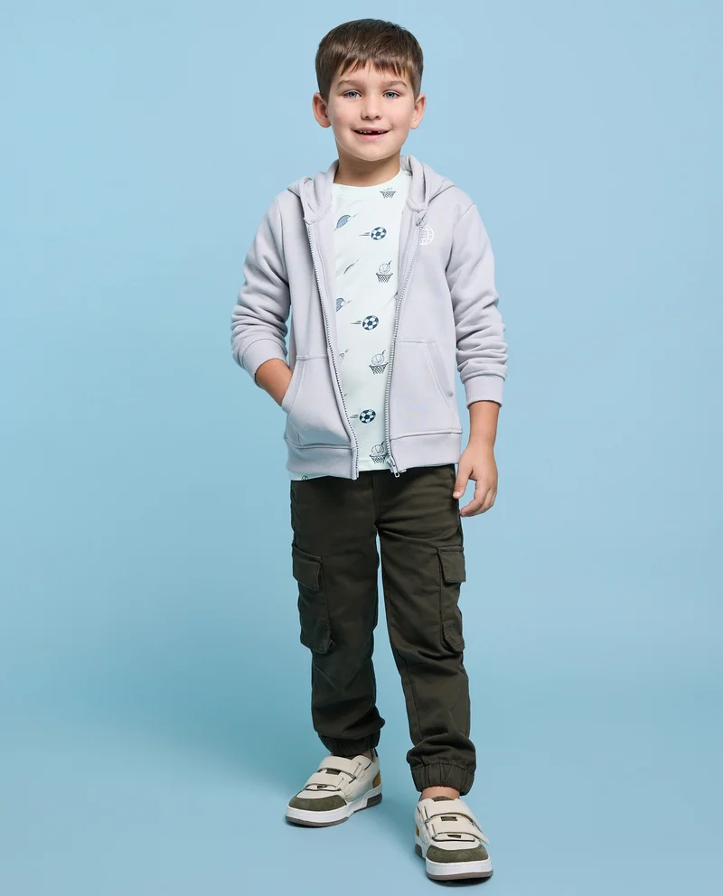 أر أند بي Print Detail Hooded Jacket with Zipper Closure