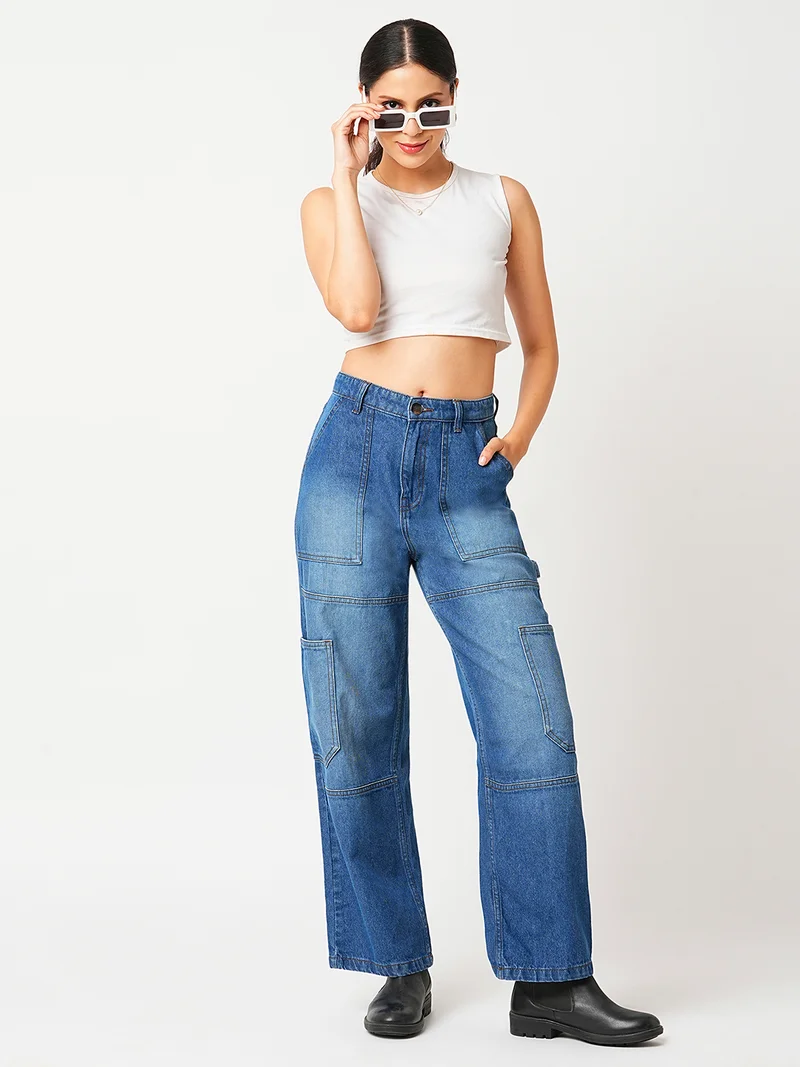globus Women Jean Straight Fit High-Rise Heavy Light Jeans