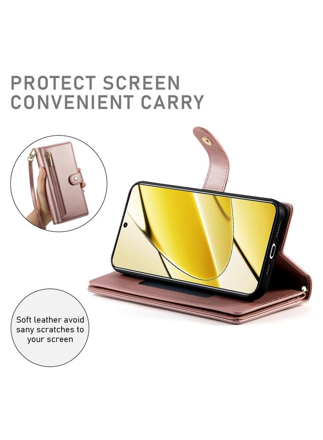 اس-توب جراب لهاتف Realme 11 5G / 11x، جراب محفظة جلدي مزود بسحّاب وفتحات للبطاقات - Image 4