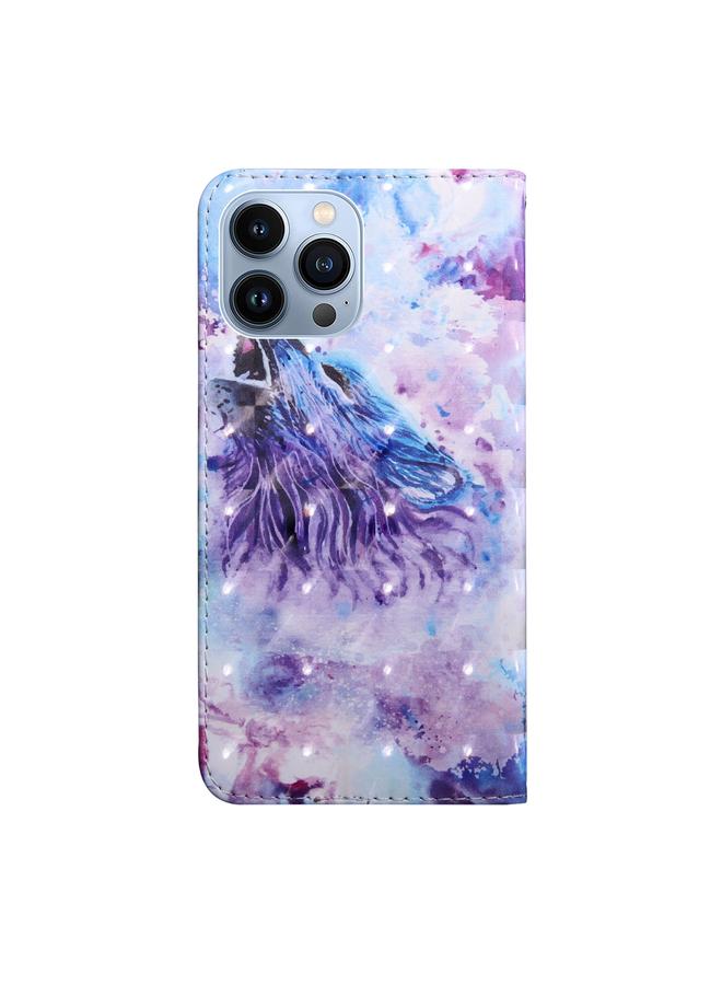 اس-توب جراب لهاتف iPhone 14 Pro Max بنمط رسم ثلاثي الأبعاد ورسومات ملونة من الجلد - Image 3