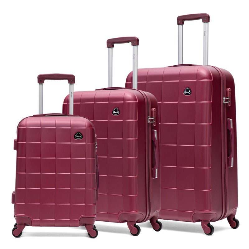 SENATOR Hard Case Travel Bag Trolley Luggage Set of 3 ABS Lightweight Suitcase with 4 Spinner Wheels, A207, Burgundy - Image 1