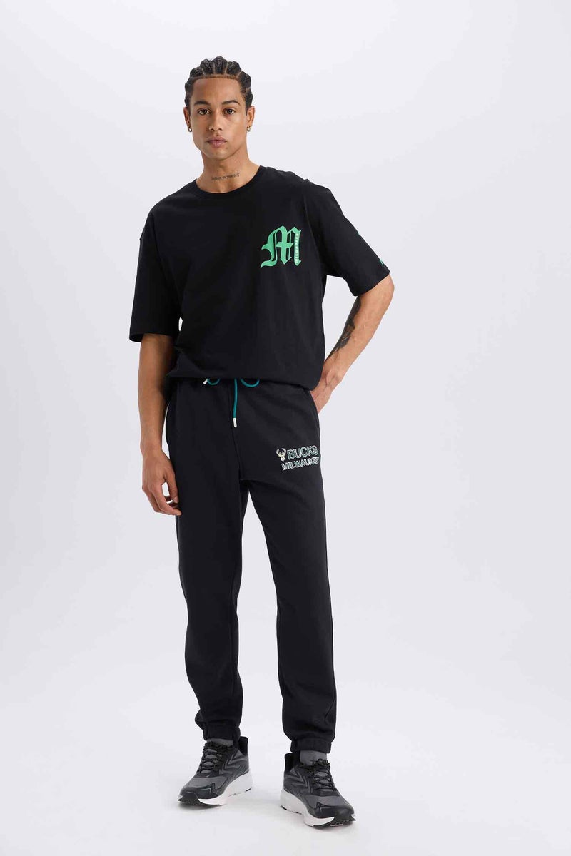 DeFacto Black Man DeFactoFit NBA Milwaukee Bucks Standard Fit Thick Sports Jogger Sweatpants Casual - Image 3