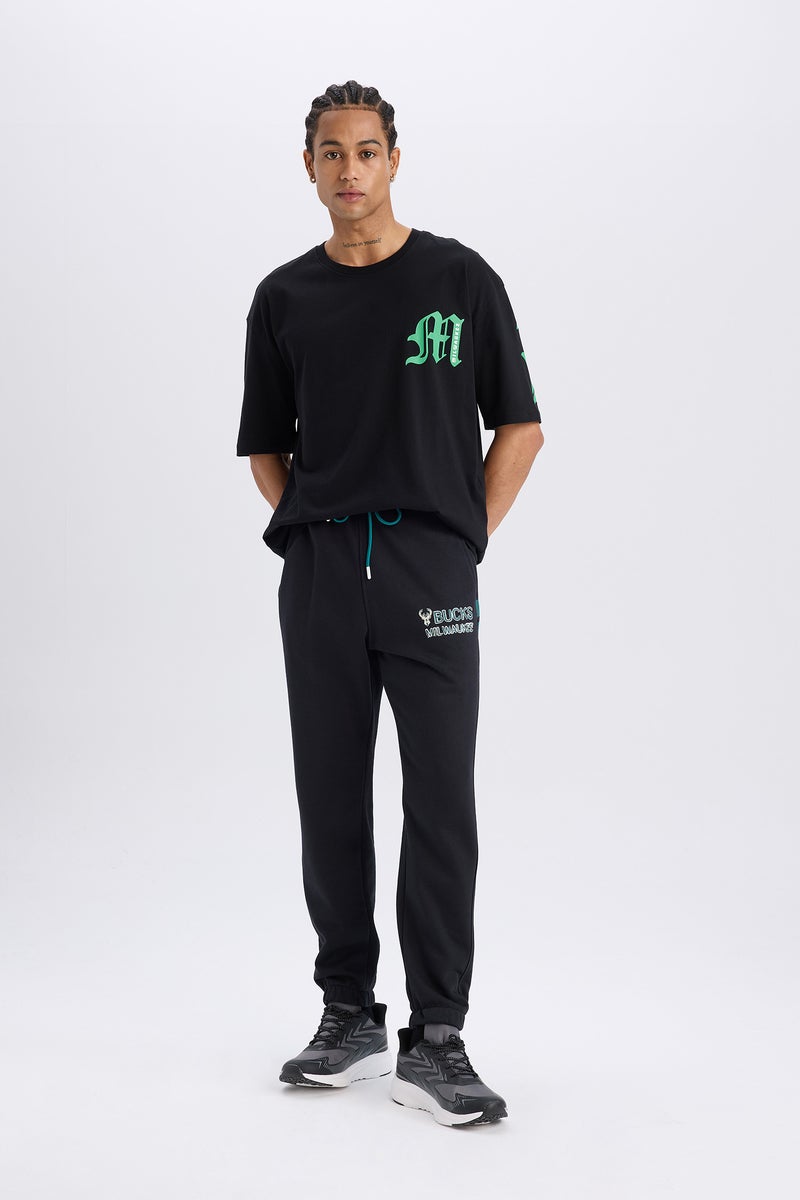 DeFacto Black Man DeFactoFit NBA Milwaukee Bucks Standard Fit Thick Sports Jogger Sweatpants Casual - Image 5