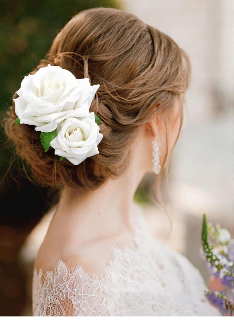 Excefore Flannel Rose Hair Clip, Flower Hair Pins Bridesmaid Flower Hiar Clips Bridal Hair Accessories for Women, Wedding, Party (2PCS, White) - Image 4