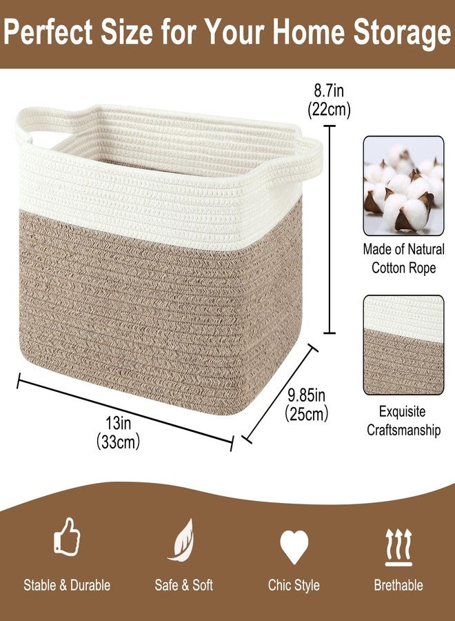 OIASKET Storage Basket for Organizing, Woven Baskets for Storage, Rectangle Decorative Baskets for Shleves, Closet, Toys, Books, Nursery Organizer Bins - Pack of 3 (Brown & White) - Image 2