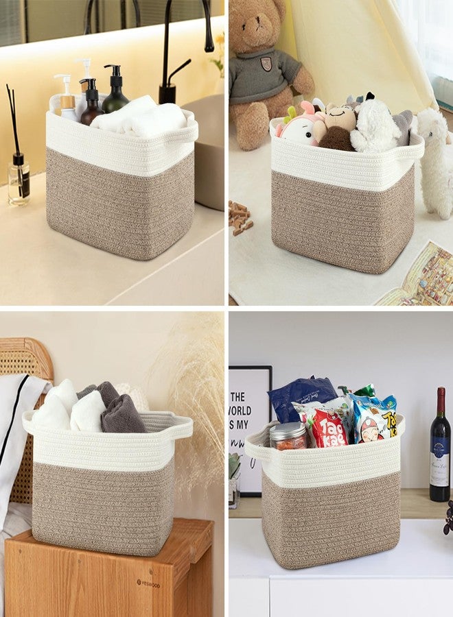 OIASKET Storage Basket for Organizing, Woven Baskets for Storage, Rectangle Decorative Baskets for Shleves, Closet, Toys, Books, Nursery Organizer Bins - Pack of 3 (Brown & White) - Image 4