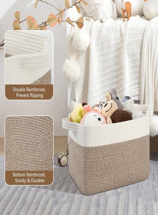 OIASKET Storage Basket for Organizing, Woven Baskets for Storage, Rectangle Decorative Baskets for Shleves, Closet, Toys, Books, Nursery Organizer Bins - Pack of 3 (Brown & White) - Image 3